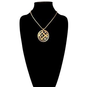 CHICO’S Brushed Gold Basket Weave Medallion Pendant Necklace | Snake Chain | NEW